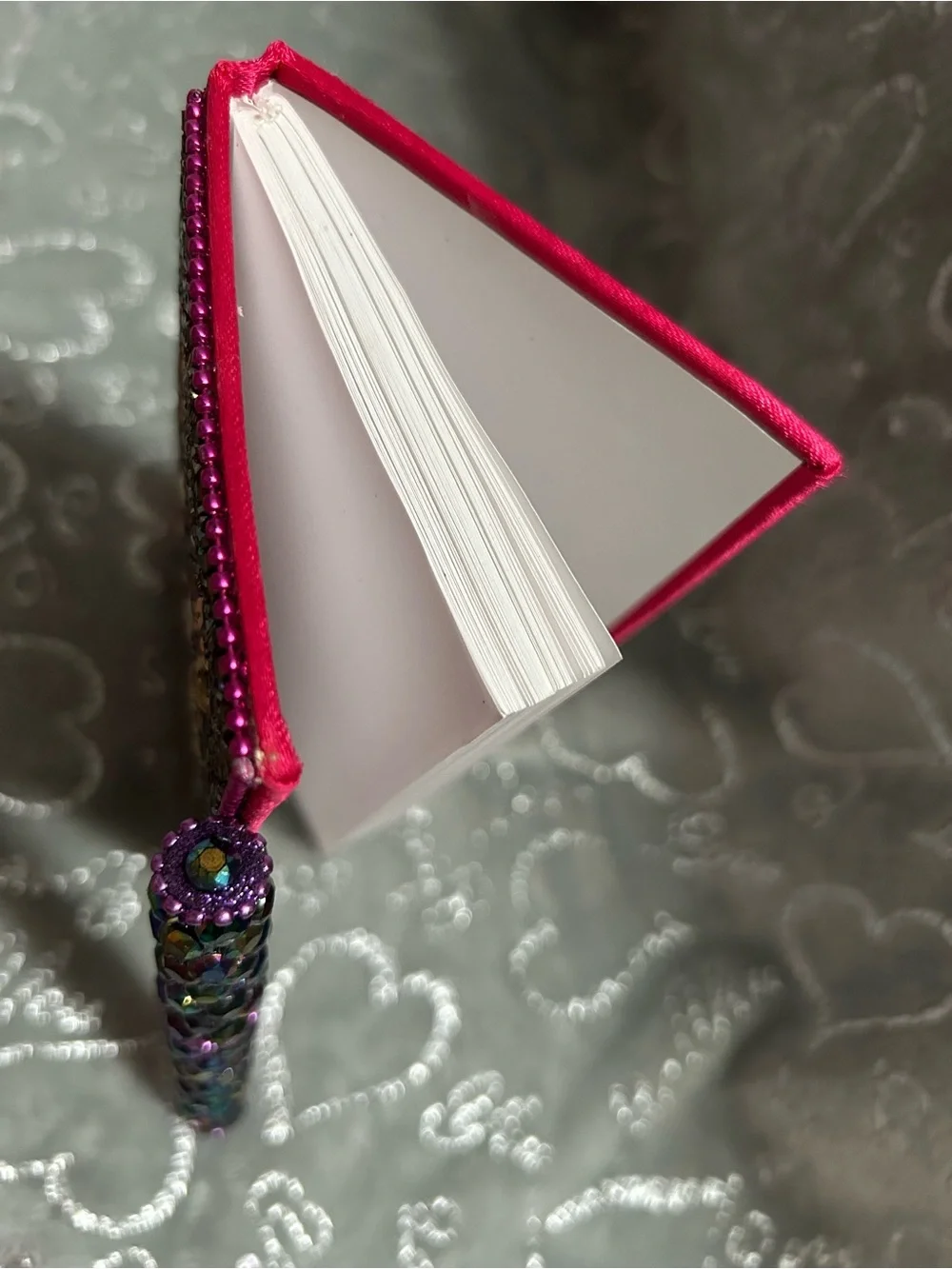 NEW Hand-Embellished Pink Beaded Compact Mini-Notebook and Jeweled Pen Set
